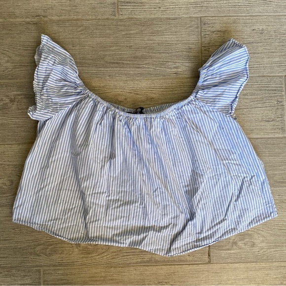 ZARA Basics Blue and White Stripe off the Shoulder Blouse Size Medium - Picture 2 of 6